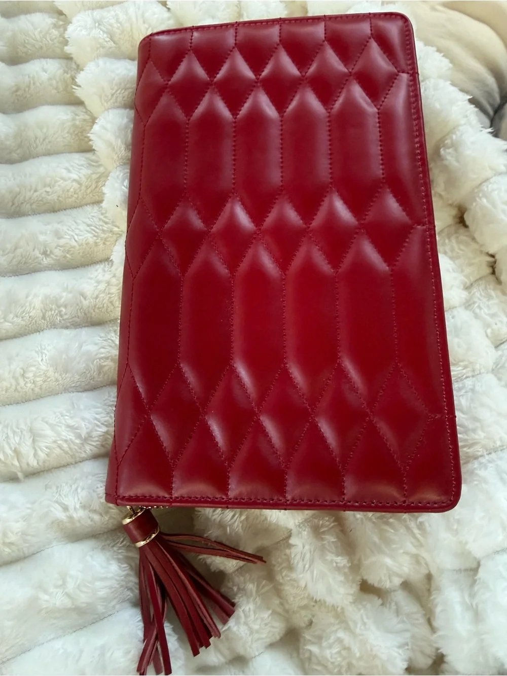 WOLF Quilted Red Tassel Wristlet Clutch